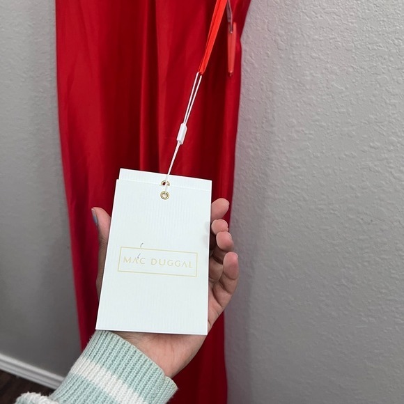 NEW $598 MAC DUGGAL 49520 RED KEYHOLE HALTER EMPIRE WAIST SATIN GOWN Size 10 - Picture 12 of 16